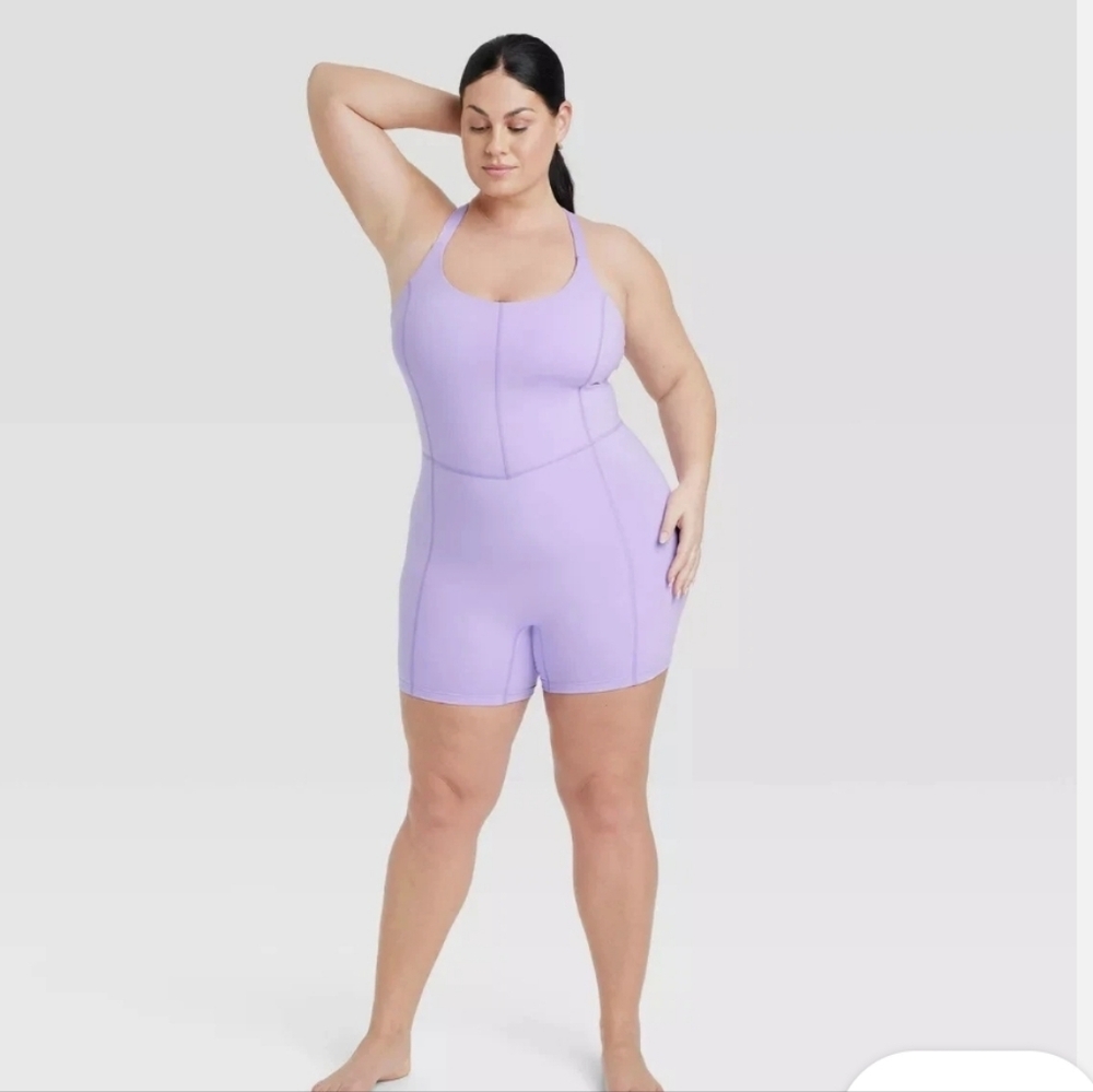All in Motion Lavender Tank Unitard/ Romper Shorts+tank+ Bra Plus Size 4x - Picture 5 of 6
